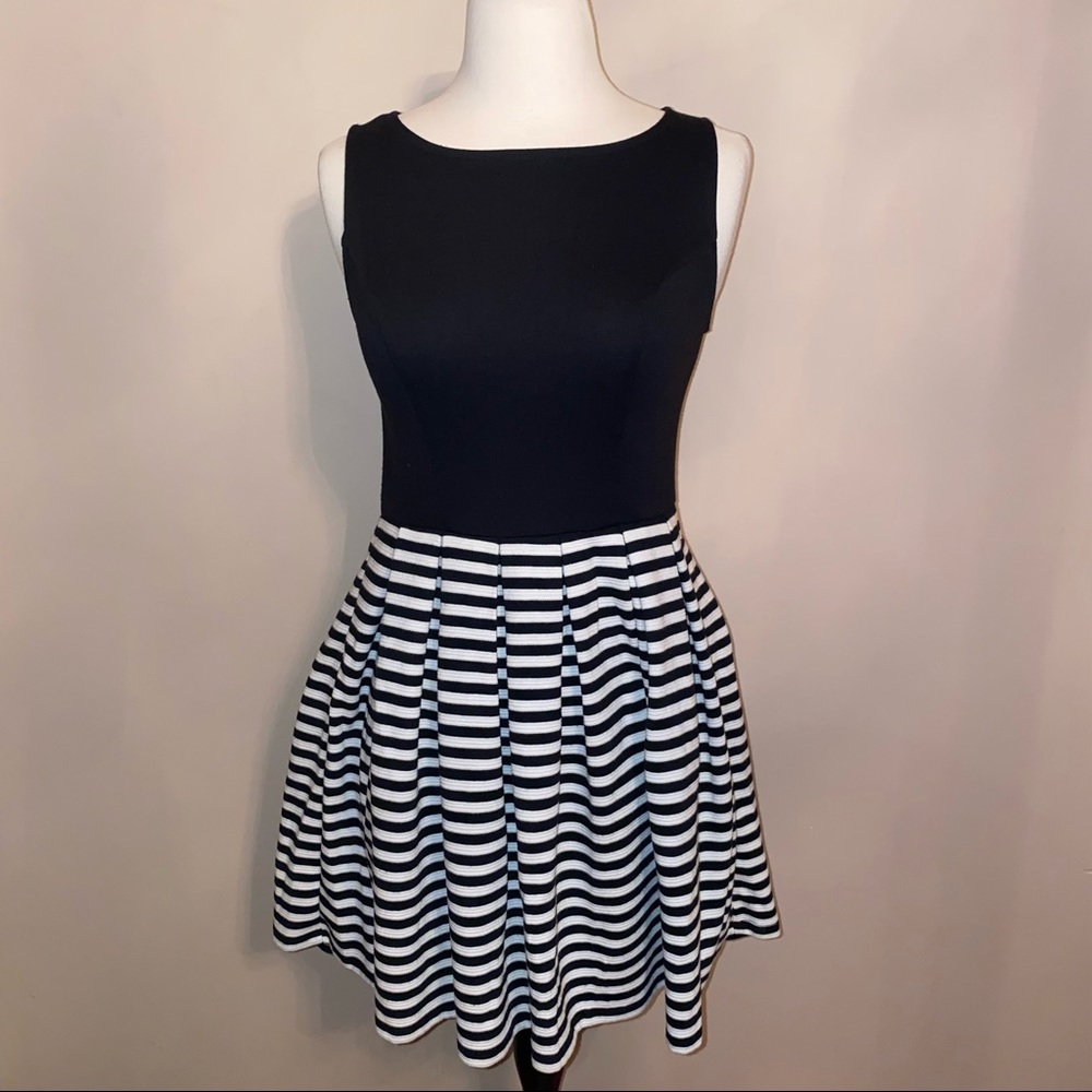 Junior’s Black & White Striped Dress Zipper